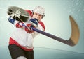 Ice hockey puck hit the opponent visor Royalty Free Stock Photo