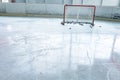 Ice hockey ice rink and empty net Royalty Free Stock Photo