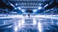 Ice Hockey Rink with Glare and Arena Seating GenerativeAI Royalty Free Stock Photo