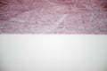 Ice hockey rink red markings closeup, winter sport background