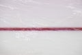 Ice hockey rink red markings closeup, winter sport background