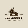 ice hockey shoes logo vector vintage illustration template icon graphic design. winter sport sign or symbol for club and Royalty Free Stock Photo