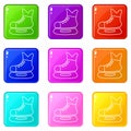 Ice hockey skate icons set 9 color collection Royalty Free Stock Photo