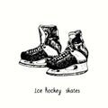 Ice hockey skates. Ink black and white doodle drawing Royalty Free Stock Photo