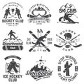 Ice Hockey, Ski and Snowboard Club emblem. Vector. Concept for shirt, print, stamp, badge. Vintage typography design