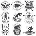 Ice Hockey, Ski and Snowboard Club emblem. Vector. Concept for shirt, print, stamp, badge. Vintage typography design