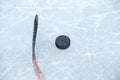 Ice hockey stick and puck Royalty Free Stock Photo