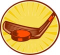 Ice Hockey Stick and Puck Retro Style Royalty Free Stock Photo