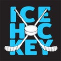 Ice Hockey sticks with puck. Sports illustration on black background. Ice hockey sports equipment. Hand drawn stick in Royalty Free Stock Photo