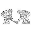 Ice hockey player action clipart outline