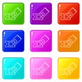 Ice hockey ticket icons set 9 color collection