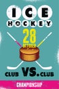 Ice Hockey typographical vintage grunge style poster. Retro vector illustration. Royalty Free Stock Photo