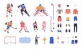 Ice hockey vector clipart collection with young and adult players, referee and equipment