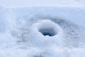 Ice hole drilled in ice ready for fishing on ice Royalty Free Stock Photo