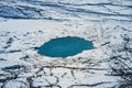 Ice-hole with snow in the frozen river at winter Royalty Free Stock Photo