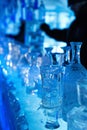 Ice hotel Ice bar with bottles and glasses on a frozen counter Royalty Free Stock Photo