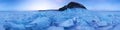 Ice hummocks field of Lake Baikal at the on Olkhon Island. Cylindrical panorama 360