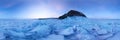 Ice hummocks field of Lake Baikal at the on Olkhon Island. Cylindrical panorama 360 Royalty Free Stock Photo