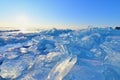 Ice Hummocks Near Cape Khoboy on Frozen Lake Baikal During Sunrise