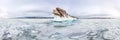 Ice icicles on Ogoy island winter Lake Baikal. Siberia, Russia. cylindrical 360 panorama Royalty Free Stock Photo