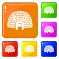 Ice igloo icons set vector color