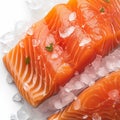 Ice kissed salmon fillets showcased in a tantalizing close up shot