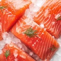 Ice kissed salmon fillets showcased in a tantalizing close up shot