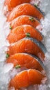 Ice kissed salmon fillets showcased in a tantalizing close up shot