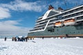 Ice landing with cruise ship Seabourn Pursuit in Antarctica. Royalty Free Stock Photo