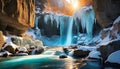 ice landscape with frozen waterfalls Royalty Free Stock Photo