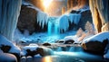 ice landscape with frozen waterfalls Royalty Free Stock Photo