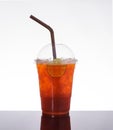 Ice lemon tea in takeaway glass. Royalty Free Stock Photo