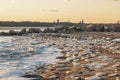 Ice litters beach in Fairhaven, Massachusetts Royalty Free Stock Photo