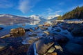 Ice-Locked Rocks on the Warming Wintery Shores of Lake McDonald at Glacier National Park, Montana, USA Royalty Free Stock Photo