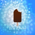 Ice lolly. Chocolate ice cream on bokeh background. Yummy. Vector