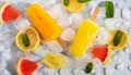 Ice lolly with lemon, grapefruit and mint on ice cubes Royalty Free Stock Photo