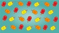 Ice lolly popsicle bright vector background. Pattern orange lemon and strawberry