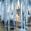 Ice and melted blue icicles
