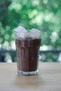 Ice Mocha coffee served in glass with homemade square ice cubes