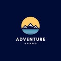 Ice mountain with sky and sea water Adventure outdoor badge logo vector icon design