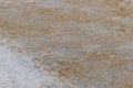Ice, a path sprinkled with sand or chemical reagent.