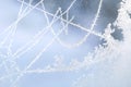 Ice patterns on the window during strong frost. Royalty Free Stock Photo