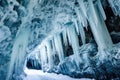 an ice pillar formation inside a glacier cave Royalty Free Stock Photo