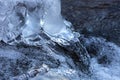 Ice pillars with feet in a brook in Vernon, Connecticut Royalty Free Stock Photo