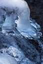 Ice pillars with feet in a brook in Vernon, Connecticut Royalty Free Stock Photo