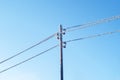 Ice on the pole and power line wires Royalty Free Stock Photo