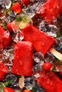 Ice popsicles. Strawberry ice pops, delicious and healthy homemade dessert Royalty Free Stock Photo