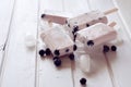 Ice popsicles with yogurt and blueberries in ice lolly mold