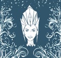 Ice Queen and frost patterns. Face of a woman in a crown vector illustration Royalty Free Stock Photo