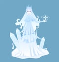 Flat illustration of cold snow witch with ice crystals